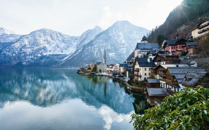 Alpine village on lakeside